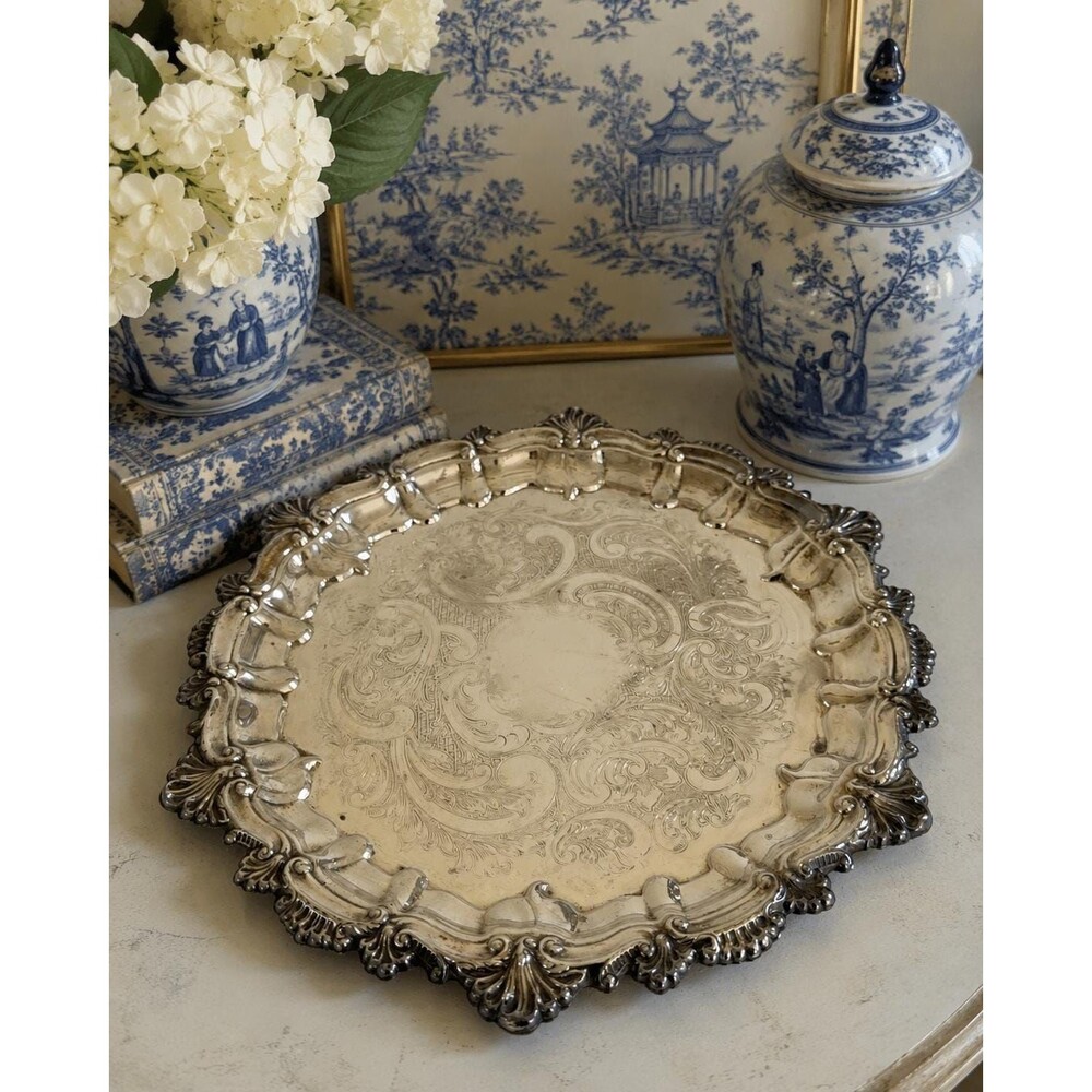 Vintage English Shell WM Rogers Silver Plate Tray